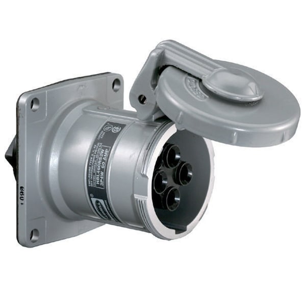 Hubbell Wiring Device-Kellems Pin & Sleeve Receptacle, 30 A, 600V AC, Three Phase, 4 Pole, Style 1 Grounding, Gray, NEMA 3, 4, 4X HBL530RS1W - main